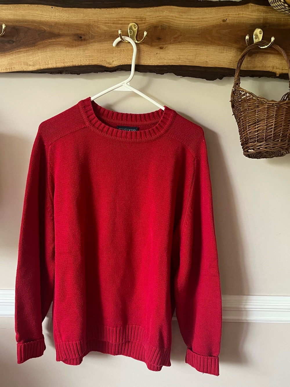 Vintage Lands' End Red Cotton Knit Sweater Made in USA - Women’s Size Large L